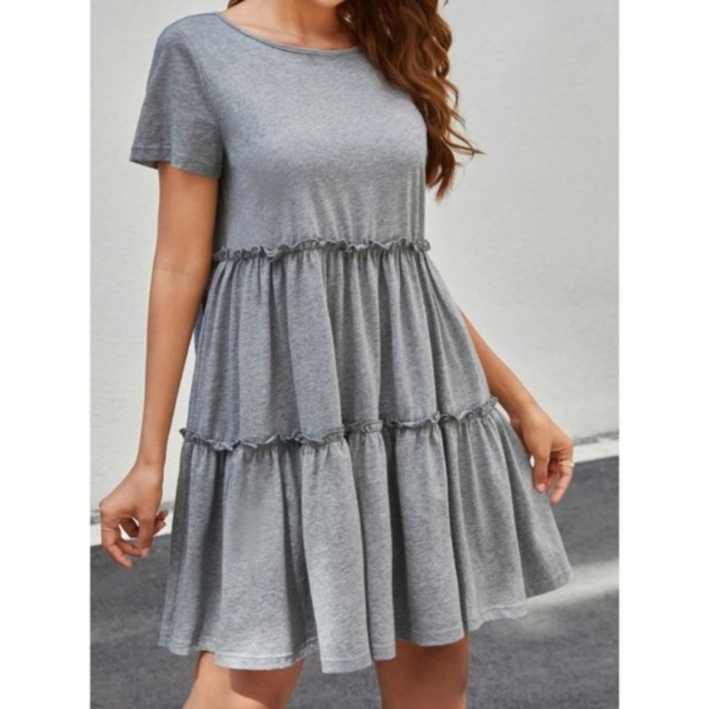 LAST ONE 🔥 Grey Ruffle Hem Babydoll Dress